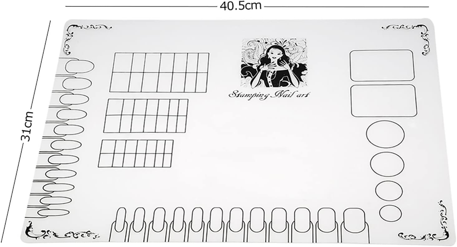 Xinyee Nail Art Manicure Silicone Mat Foldable Washable Soft Table Cover Pad for Stamping Reverse Stamp Mat Nail Practice Workspace Design Plate image number 1