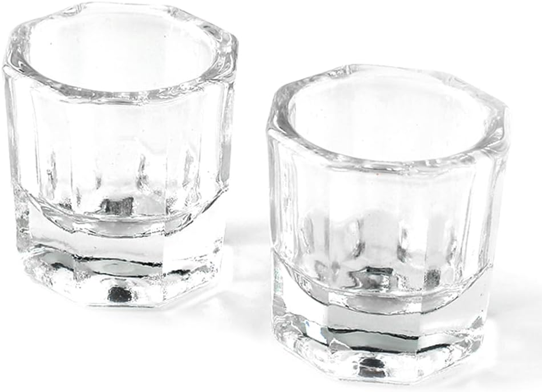 Fspronail Dappen Dish for Monomer, 2Pcs Clear Crystal Acetone Cup Nail Art Acrylic Liquid Dampen Monomer Container Acetone Bowl Acrylic Powder Holder Manicure Glass Bowl