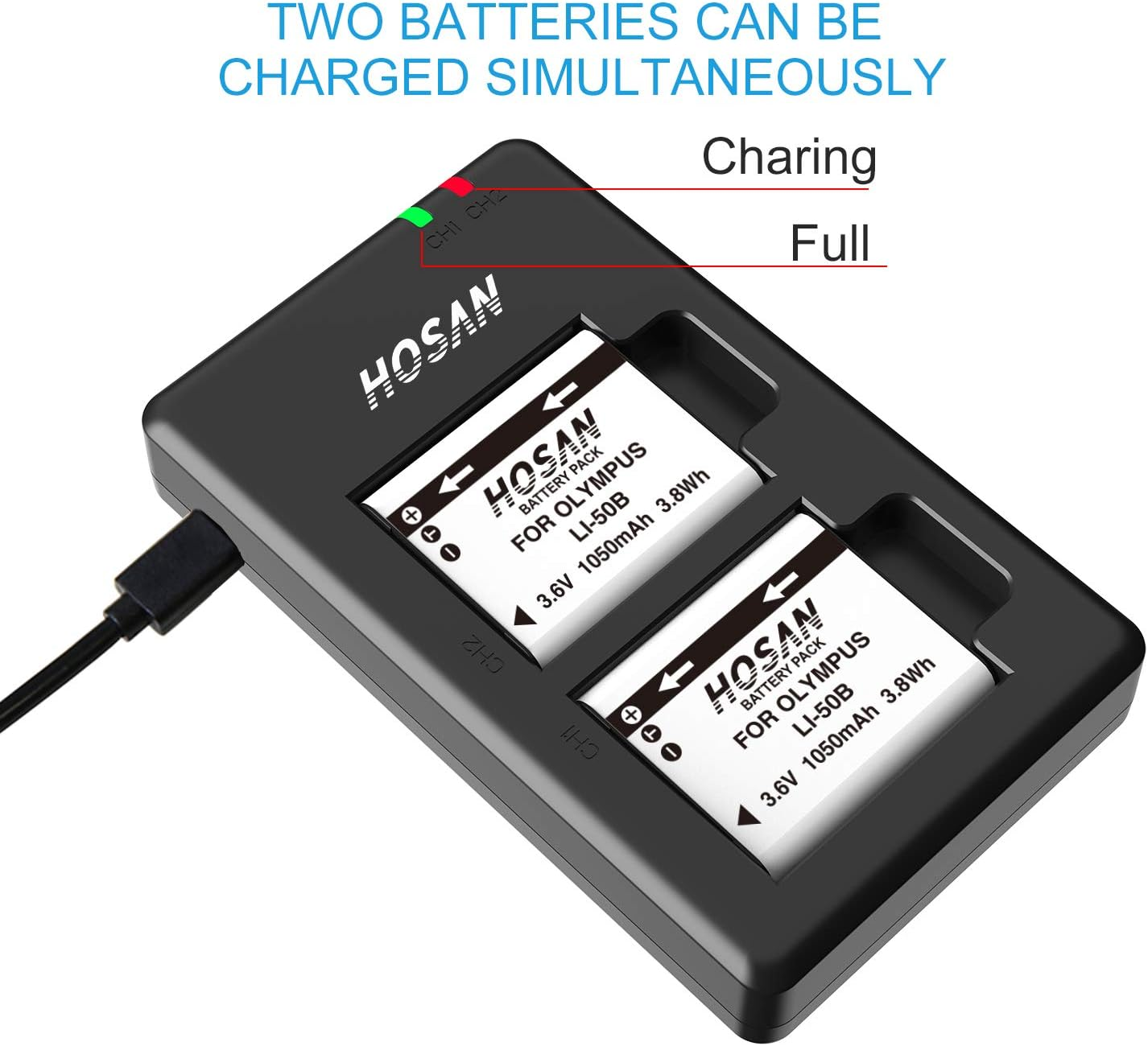 LI-50B Battery (2 Pack) and Dual USB Charger Kit for Olympus Li-50B, Pentax D-Li92,Ricoh DB-100, SP-720UZ, SP-800UZ, SP-810UZ, Olympus SZ-10, SZ-12, SZ-15, SZ-16, SZ-20, SZ-30MR, SZ31MR image number 4