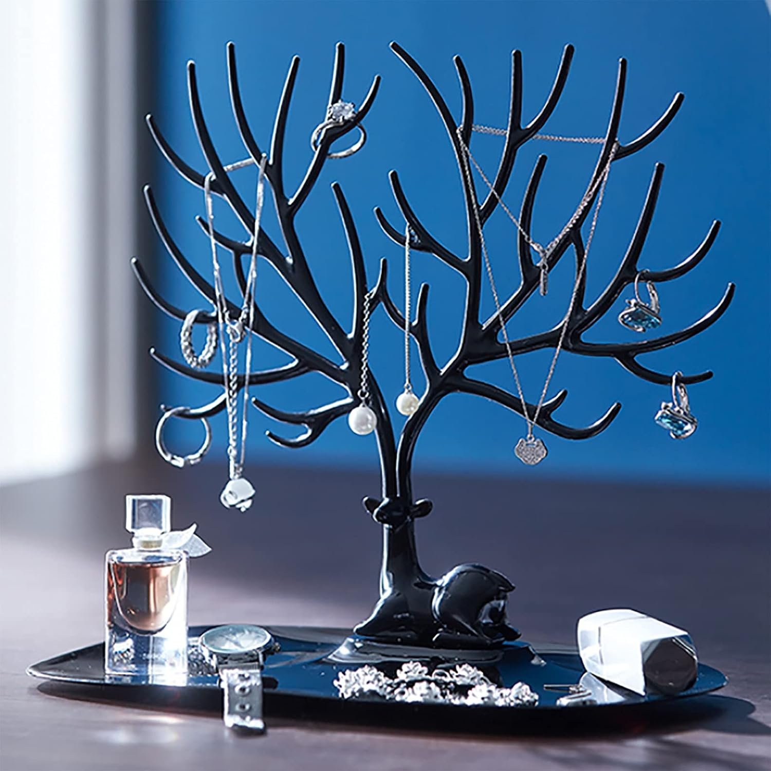 YCYUYK Jewelry Display Stand Hanging Organizer Table Top Necklace Holder Bracelet Ring Holder Trinket Tray Tree Stand Pink