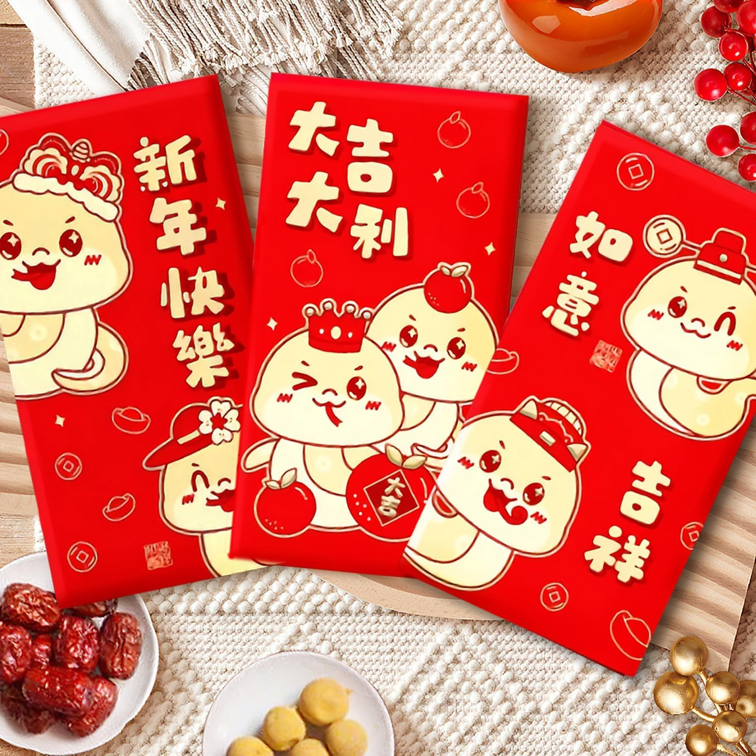 36 Red Packets Chinese New Year 2025 Year of the Snake Cartoon Personalized Creative Big Red Packet Spring Festival Chinese Lucky Money Bag, 3.5 X 6.7 Inches image number 1