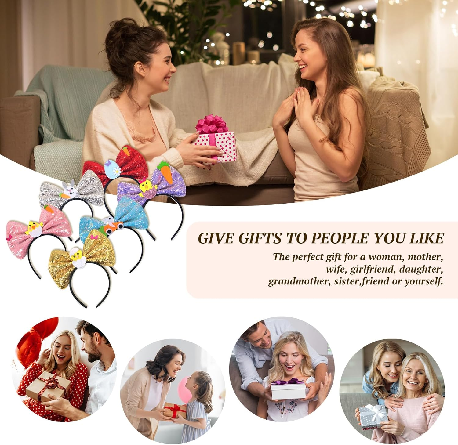 Danolt Pack of 3 Easter Bunny Ears Headband, Rabbit Ears Headband for Women, Girls, Children image number 4