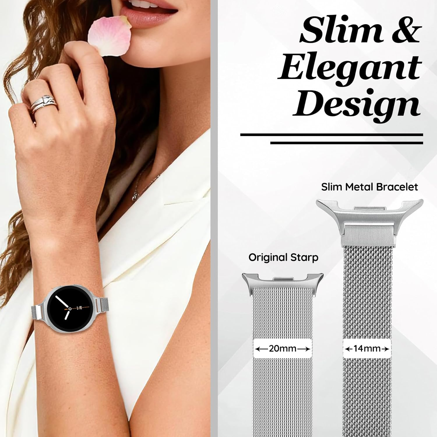 HAYONLIY Slim Metal Band Compatible with Samsung Galaxy Watch 8 40Mm 44Mm/Galaxy Watch 8 Classic 46Mm,Mesh Magnetic Stainless Steel Strap Milanese Loop Wristband Women Men image number 2