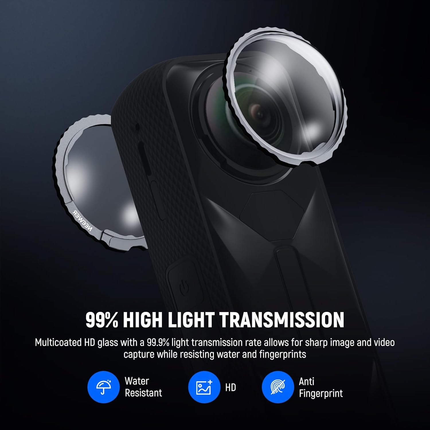 NEEWER Lens Protector Set Compatible with Insta360 X5 Action Camera (2 Pack), 9H Tempered Glass Lens Guards Accessories with Screen Protector, Cleaning Cloth & Case, Remove before Shooting, LPC03 image number 2