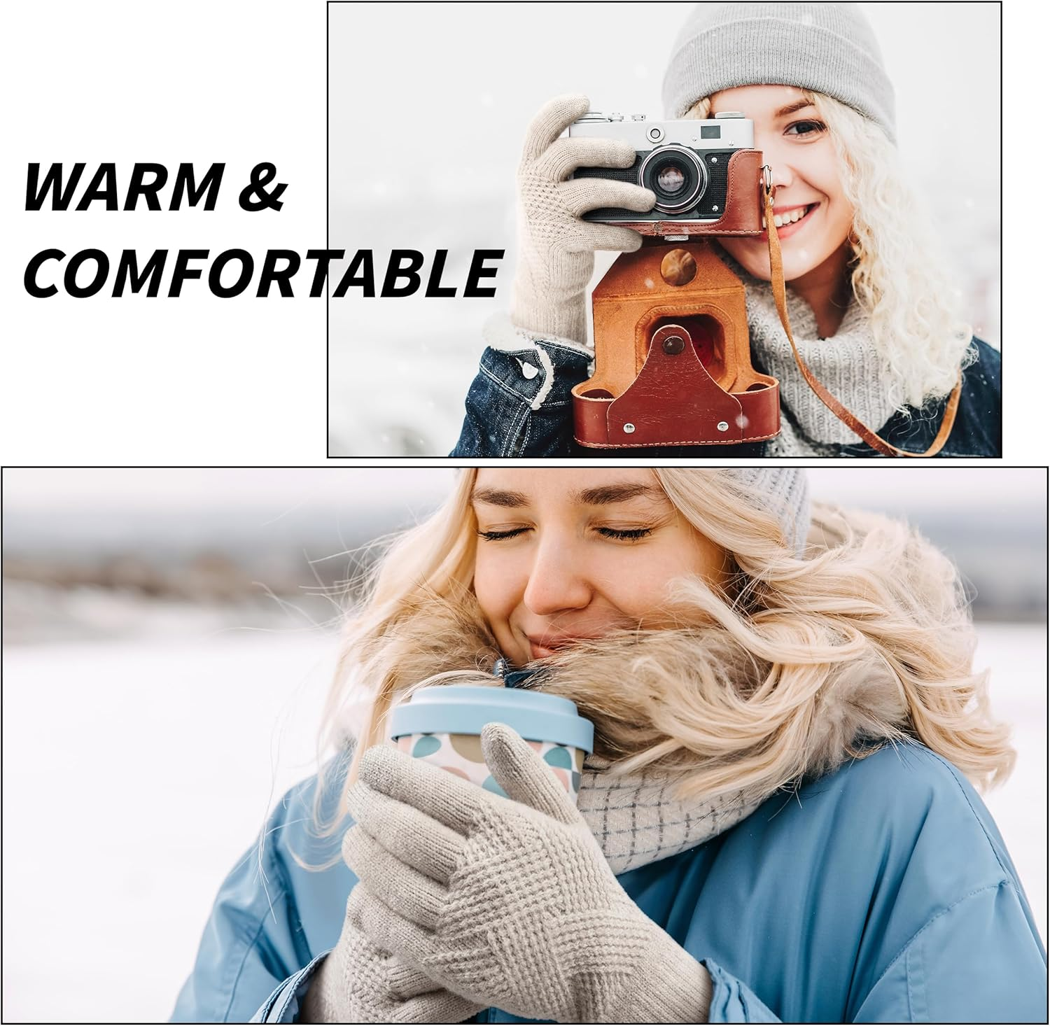 Trifabricy Womens Winter Gloves, Warm Fleece Lined Winter Gloves, Touchscreen Gloves, Elastic Cuff Knit Wool Gloves for Women