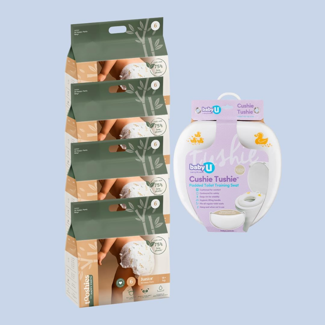 Tooshies & Babyu Toilet Training Bundle 2 - Tooshies Eco Nappy Pants Size 6 Junior + Babyu Cushie Tushie Toilet Training Seat