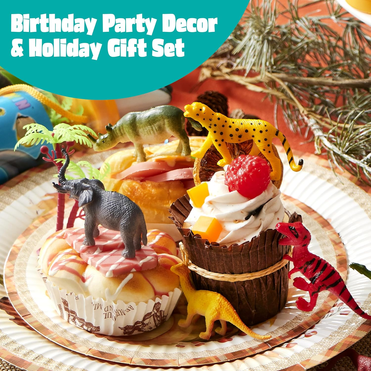 JOYIN 69 Pcs Small Animal Figures, Mini Jungle Toy Set with Sensory Bin, Realistic Wild Forest Playset, Zoo, Ocean, Farm Animals Figurines, Dinosaur Party Favors, Gifts for Boys and Girls, Kids 3-5 image number 6