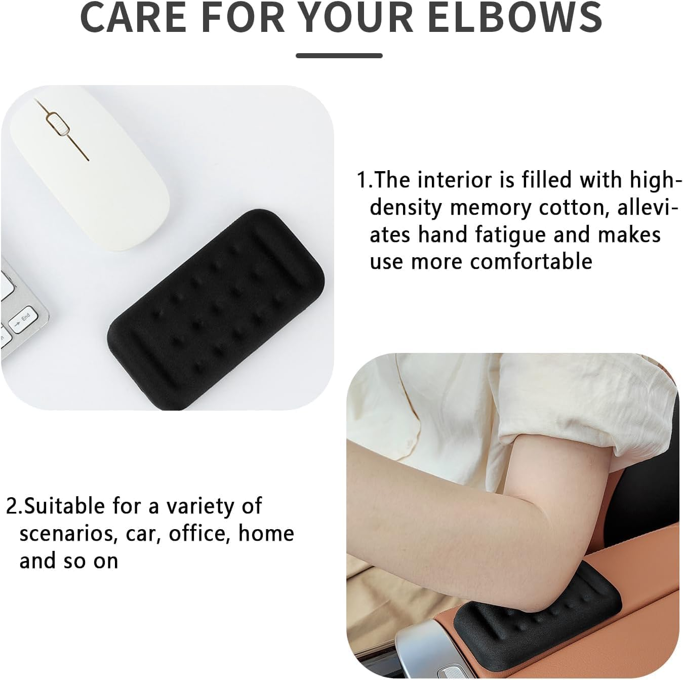 Automotive Armrest Cushion Relieves Elbow Fatigue, 2Pcs Car Armrest Pads Arm Rest Elbow Pads,Memory Foam Vehicle Center Console Elbow Cushion,Arm Rest Elbow Pads for Car image number 2