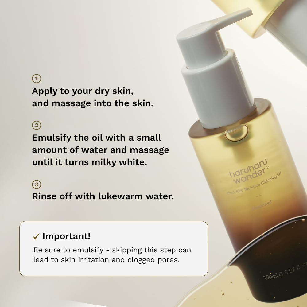 Haruharu Wonder Black Rice Moisture Cleansing Oil, Double Cleansing, Daily Makeup Remover, Pore Oil Cleanser, Korean Skincare, for Sensitive, Non-Comedogenic, 150Ml image number 1