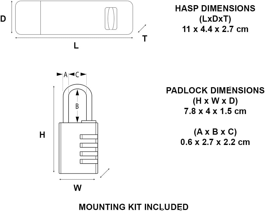 Master Lock 7640704EURD Pack Including Door Hasp and Combination Padlock