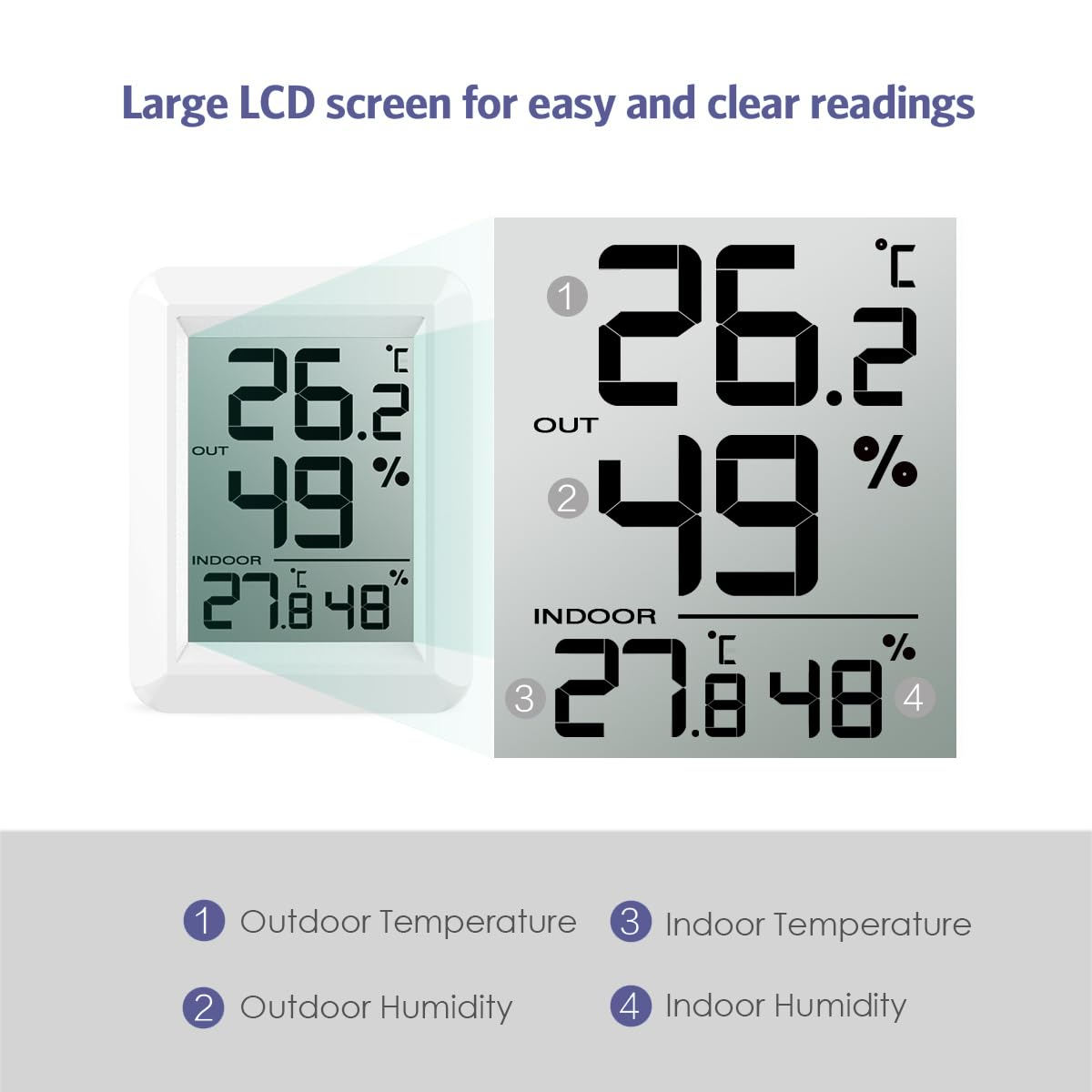 Indoor Outdoor Monitor Temperature Humidity Digital Hygrometer Room Hygrometer Gauge with LCD Display Temperature and Humidity Monitor for Home Office Festival Gift image number 4