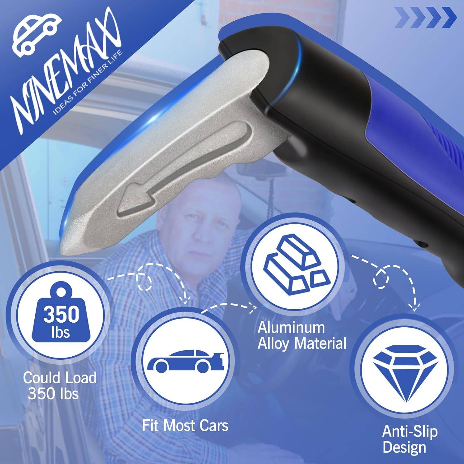 NINEMAX Car Door Grab Handle and Strap Tool Kit - Mobility Aid Auto Assist Grab Bar Vehicle Seat Transfer Handles Handicapped Accessories - Car Door Assist Handle for Elderly(Blue) image number 3