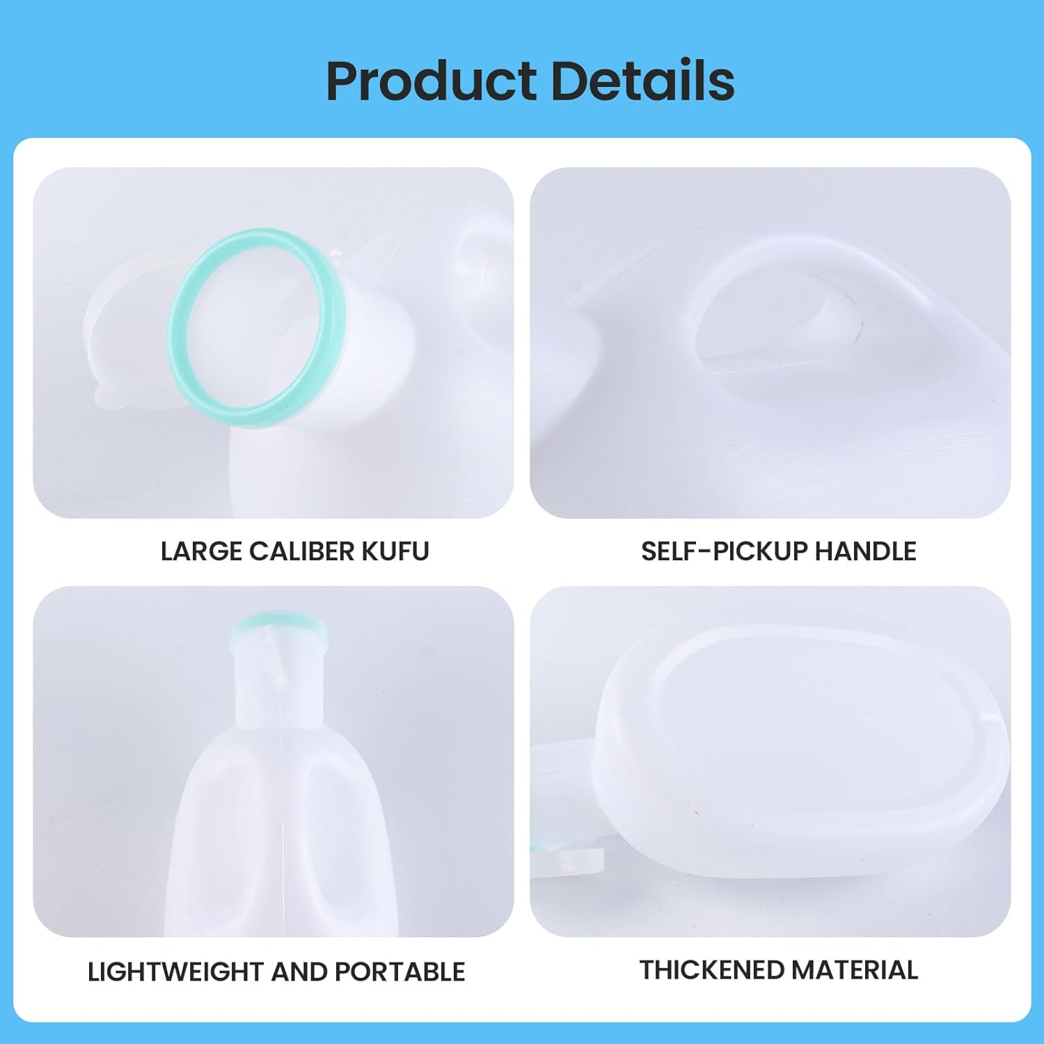 2000Ml Large Capacity Urinal for Men Portable Urine Bottle with Lid Clear Graduated Measurement Spill Proof No Odor Non Slip Grip Handle Lightweight Durable Ideal Night(White) image number 4