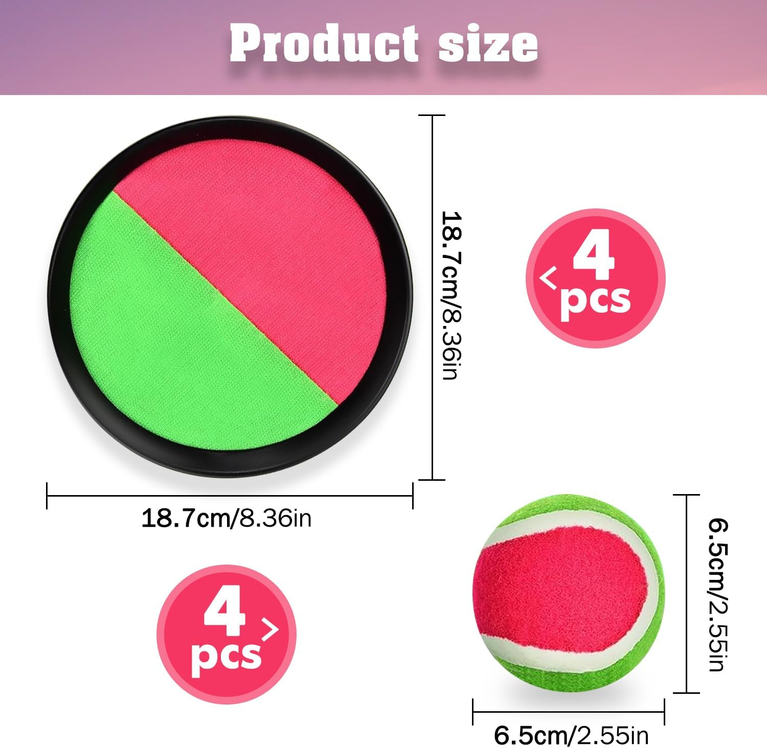 Velcro Ball Game, Velcro Ball Set with 4 Catch Discs 4 Balls, Beach Toy Velcro Ball Waterproof, Outdoor Games for Children Throwing and Catching Game, Gifts Children from 3 4 5 6 7 8 9 10 image number 1