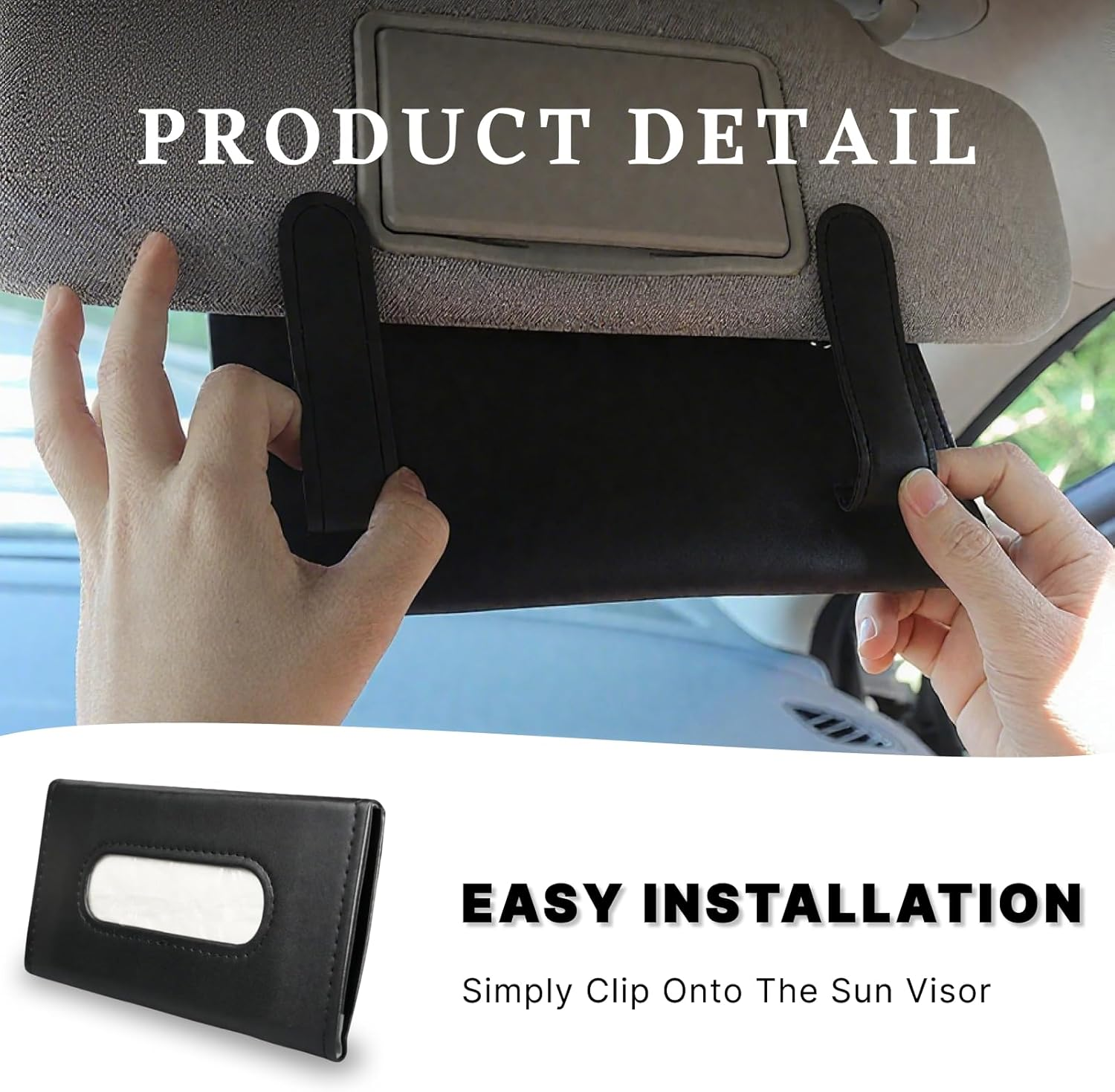 Visor-Mounted Car Tissue Holder &ndash; PU Leather Organizer with Flannel Lining (Black, 8.94X4.84) image number 3