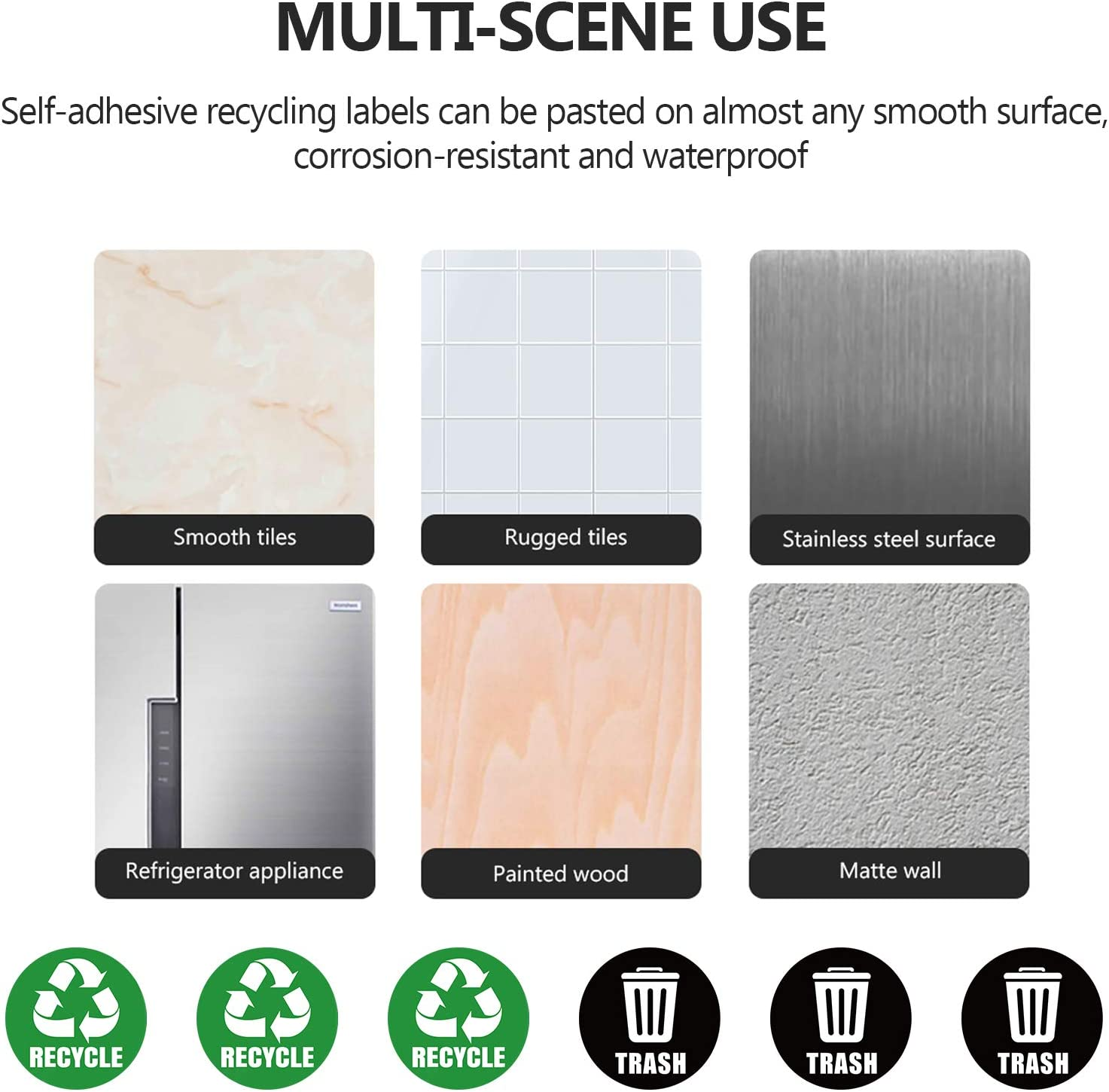 Self-Adhesive Recycle & Trash Bin Logo Stickers - round Signs for Trash Cans & Garbage Containers (6PCS) - Waterproof for Kitchen image number 6