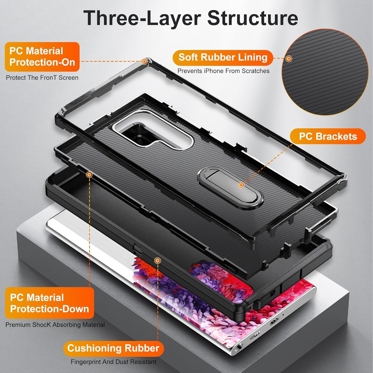 Phone Case for Samsung Galaxy S22 Ultra 5G with Screen Protector Cell Cover Hybrid Hidden Stand Rugged Shockproof Hard Heavy Duty Protective S22Ultra 22S S 22 S22Ultra5G 6.8 Women Men (Black+Black) - Cyan+Rose Red image number 6