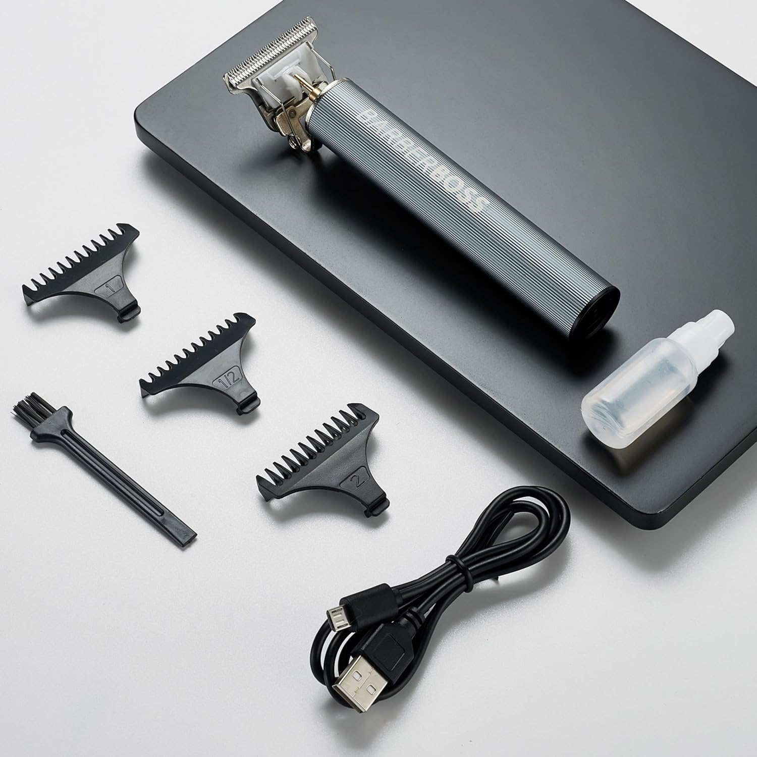 Barberboss T-Blade Hair Trimmer, Beard Trimmer for Men, Wireless Detail Hair Trimmer, Precision Care Kit with USB Charging Function and 3 Attachment Combs