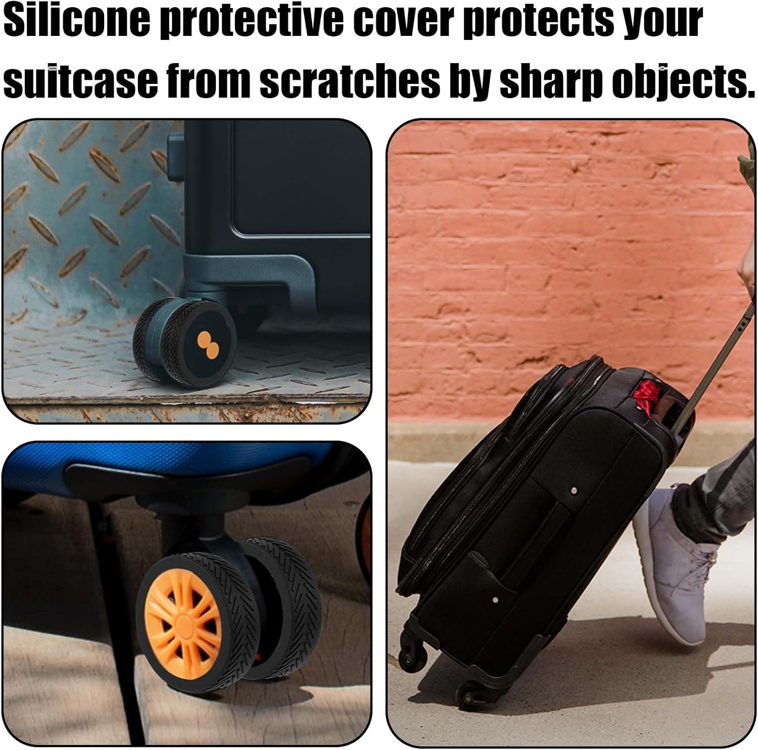 NQEUEPN 8Pcs Luggage Wheel Covers, Silicone Luggage Wheel Protector Spinner Suitcase Wheel Covers Black Anti-Noise Anti-Wear Luggage Caster Accessories for Most 8 Caster Suitcase, Black, S