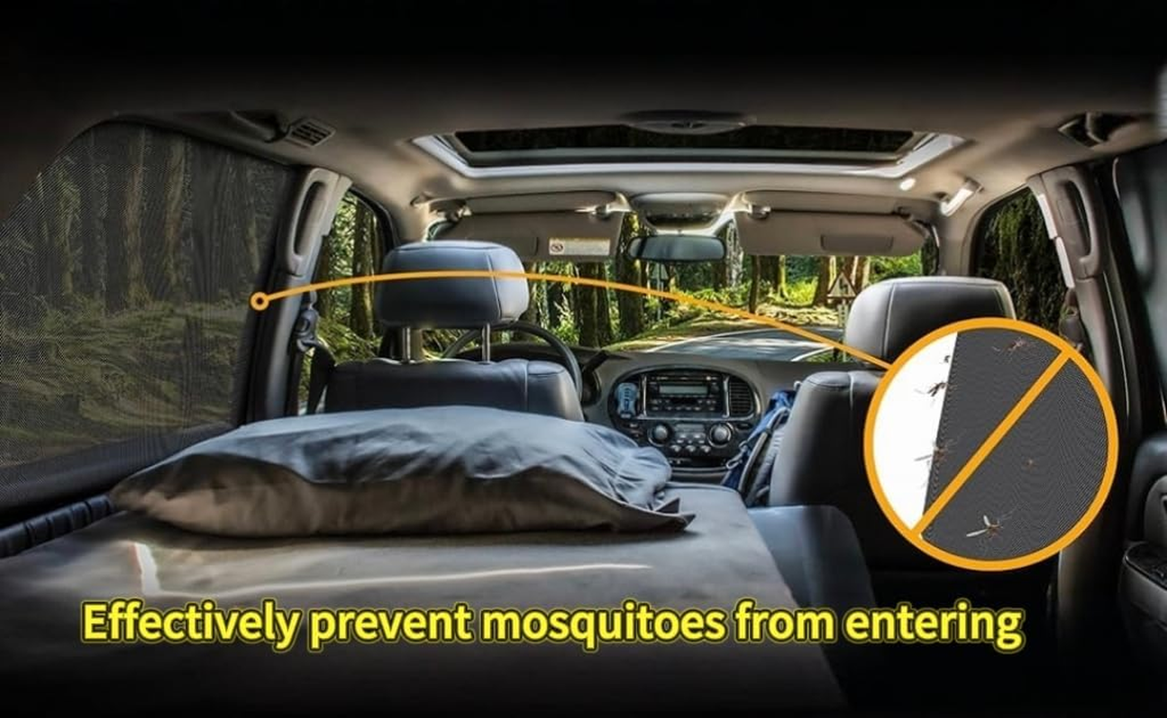 4-Pieces, Car Window Sun Shade with Mosquito Net &ndash; Easy - Install, Universal Fit for Privacy & Bug Protection, Car Window Sunshade Set, Magnetic Side Window Mesh Screens, Black, AUPOINT image number 5