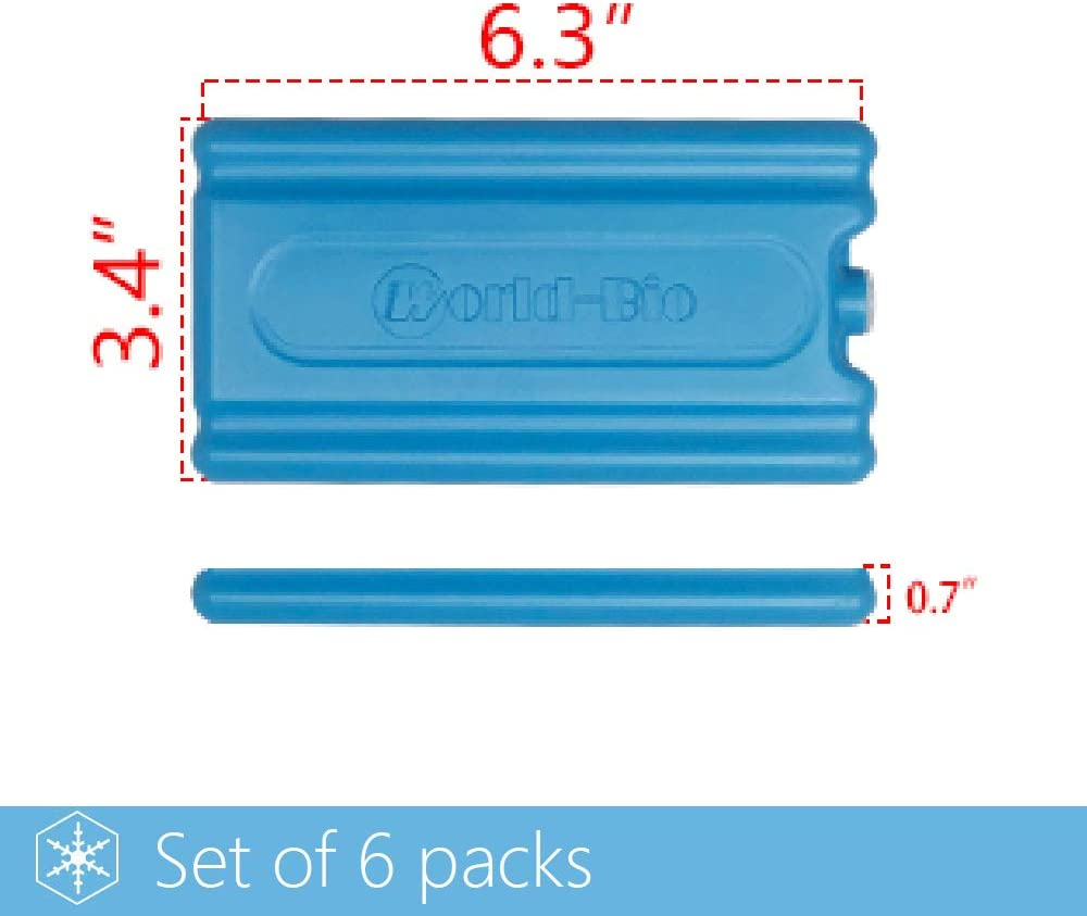 WORLD-BIO Ice Pack Brick Freezer Cool Packs for Lunch Box, Slim, Lightweight, Long-Lasting Reusable for Lunch Cooler Bag, Thin Lunchbox Cold Pack Blocks for Coolers Canned Beer Keep Food Fresh 6 Packs image number 6