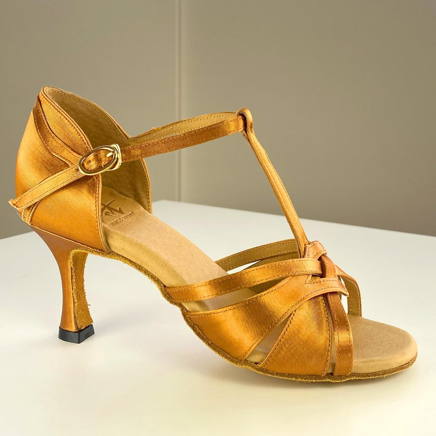 A5015 Latin Dance Shoes (Salsa Chacha Rumba Tango) Flare Heel 2.5" Color Satin/Nappa Leather image number 3