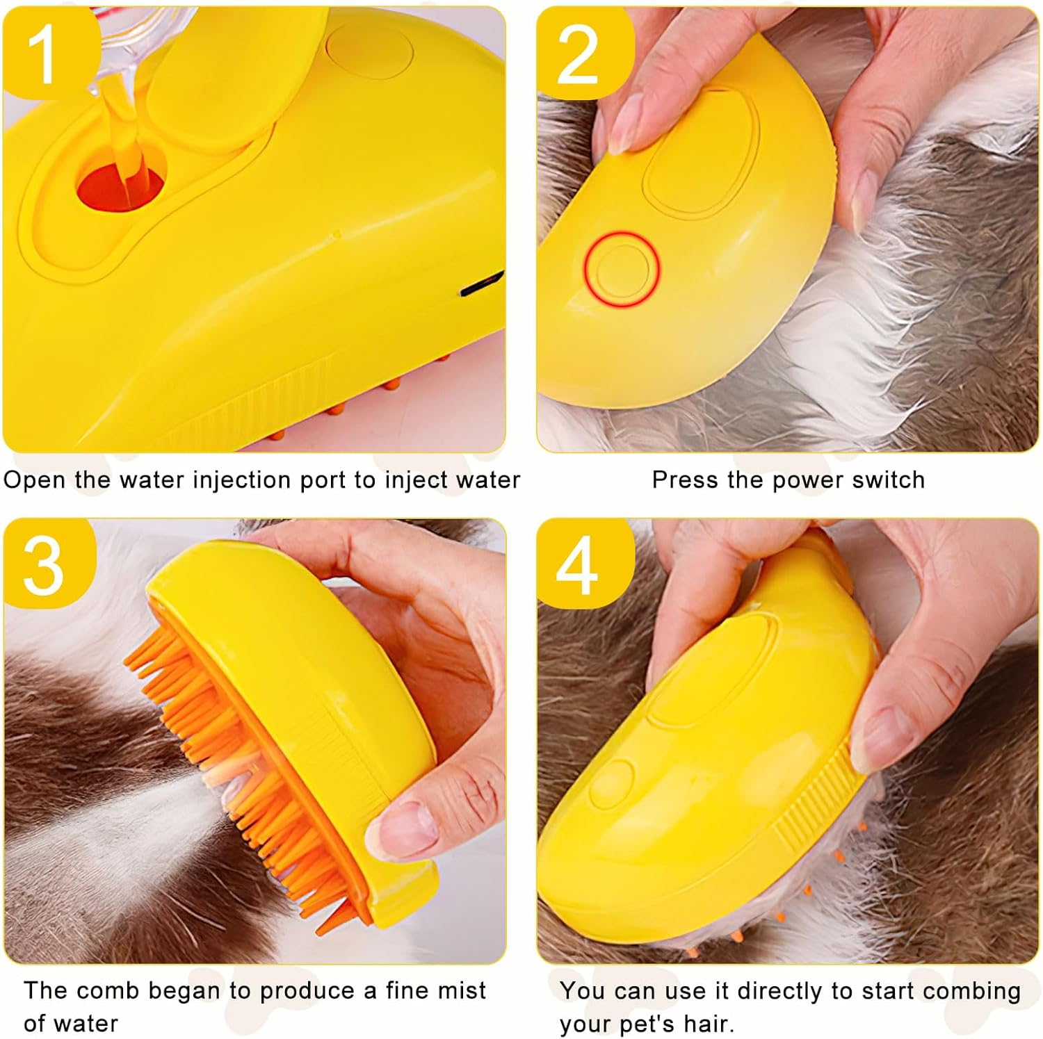 Steamy Cat Brush with Steamy Pet Brush Dog Cat Brush with Water Steam Brush for Cats Dog Pet Spray Massage Comb Cat Comb with Steam Pet Comb Fur Brush Cat Hair Brush Yellow image number 5