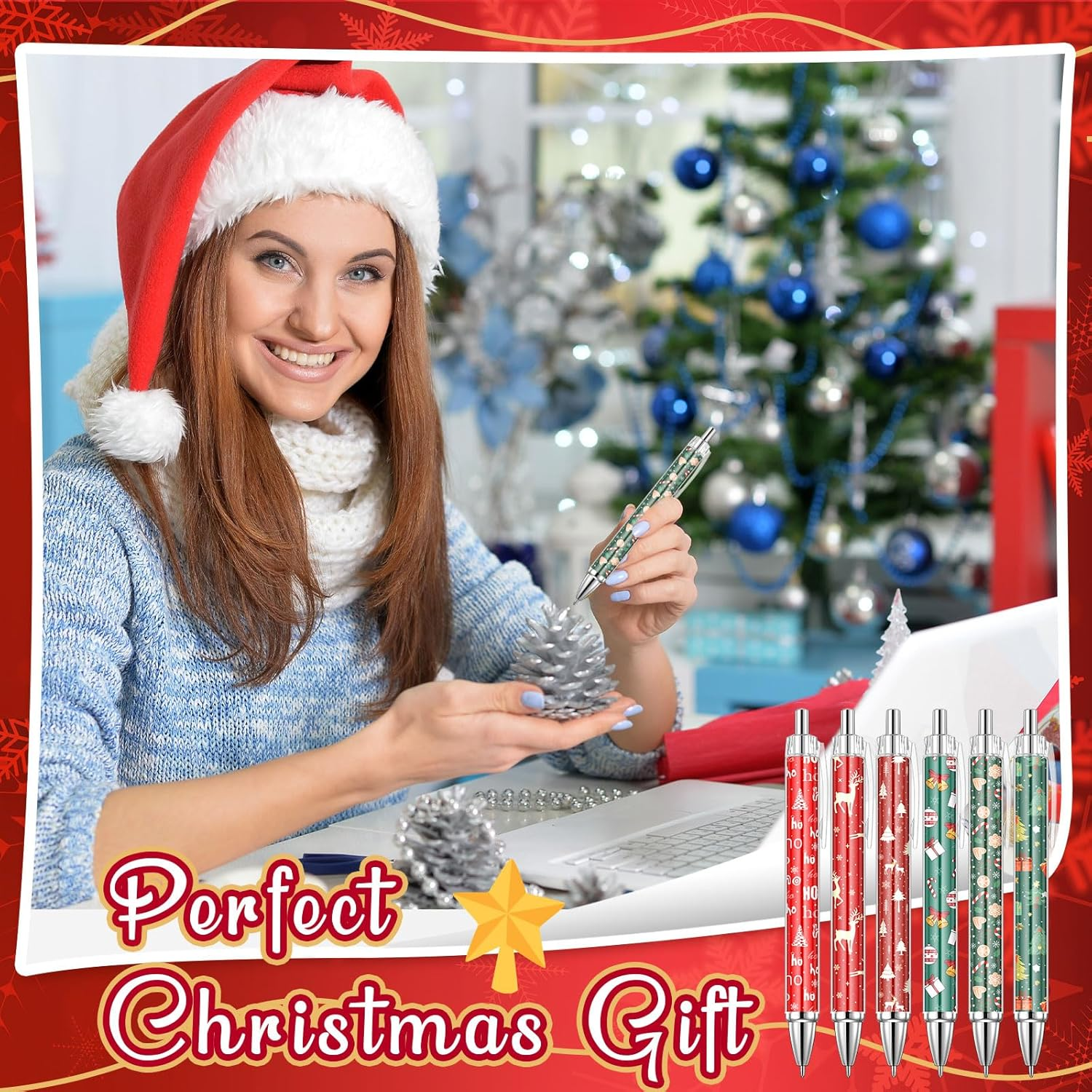 Clabby Pack of 36 Christmas Ballpoint Pens Retractable Gel Ink Pens with 1 Mm Black Ink Funny Christmas Pens Office Stationery Gift Christmas Party Favours image number 2