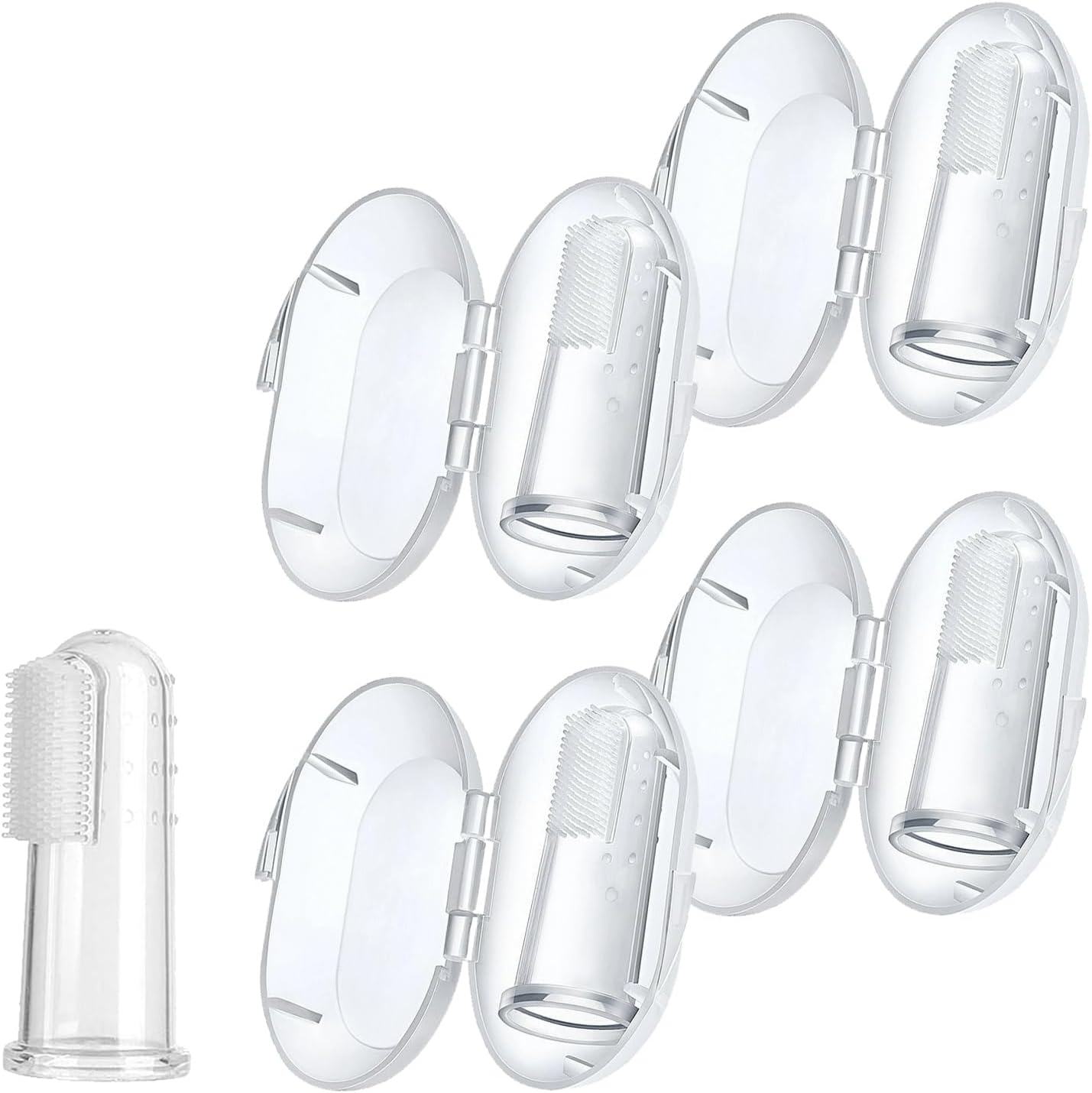 4-Pack Baby Finger Toothbrushes for Teething Training, Silicone Oral Cleaning Brushes with Storage Case - Infant and Toddler Gum Massage Tools image number 6
