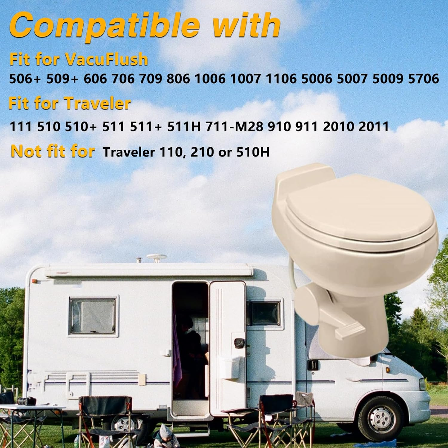 VR Toilet Floor Flange Seal and Mounting Kit Compatible with Dometic/Sealand 506+, 510+, 511H, 706, 806, 2010, 2011 / Vacuflush 606, 647, 648, 709, 1006, 1008, 1047, 1048 Replace#:385310063 image number 1