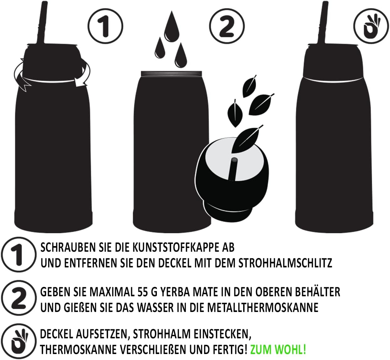 Mate Green Yerbomos 4.0 Black 580 Ml for Yerba Mate Tee 580 Ml, a Portable Accessory for Yerba Mate, Works like a Thermos Flask with a Water Bottle and Keeps the Water, Silver-Black, 13308 image number 3