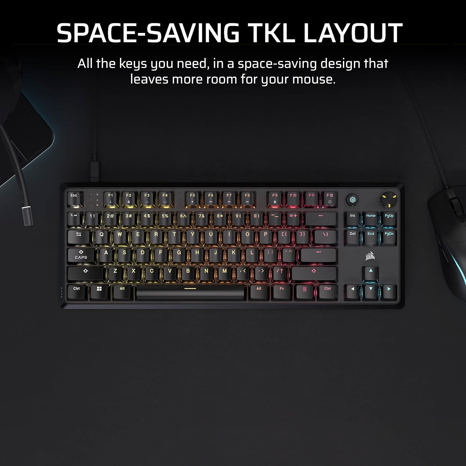 CORSAIR K70 CORE TKL RGB Tenkeyless Mechanical Wired Gaming Keyboard &ndash; Pre-Lubed MLX Red V2 Linear Switches, SOCD, ABS Double-Shot Keycaps, Sound Dampening, 1000Hz Polling, QWERTY NA &ndash; Black image number 5