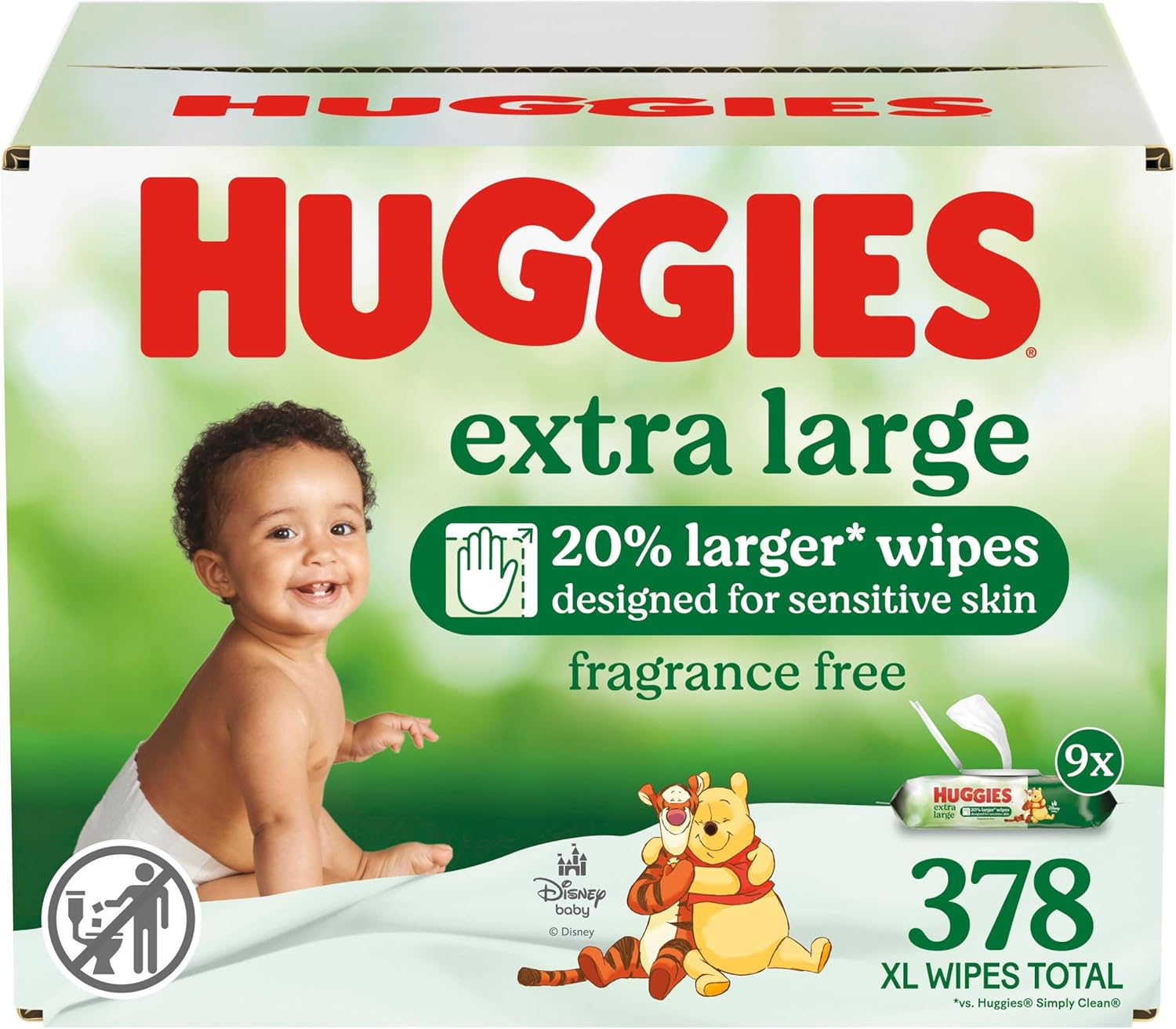 Huggies Extra Large Baby Wipes, Unscented, 9 Flip-Top Packs, 378 XL Wipes Total, Packaging May Vary image number 2