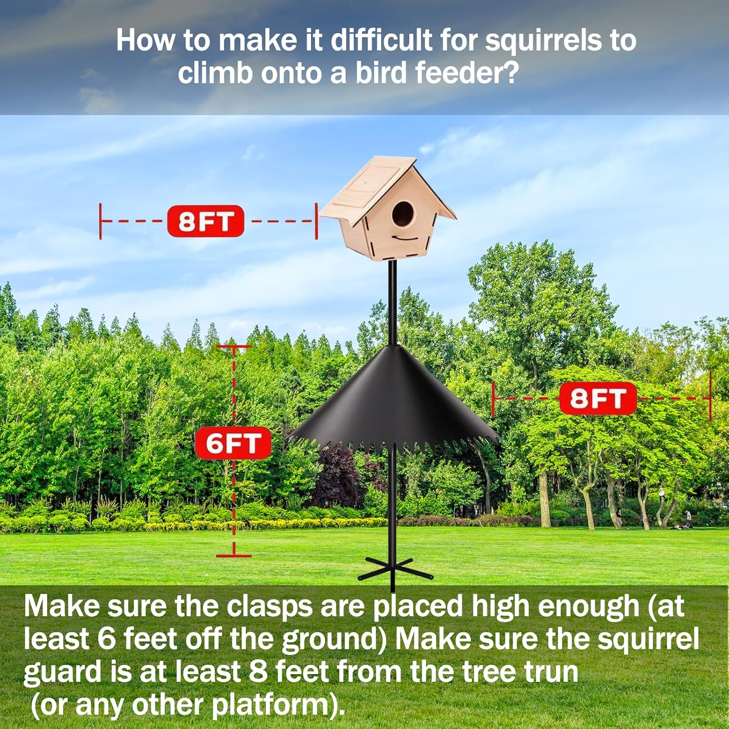 Lyreh Squirrel Baffle for Bird Feeder, 19 Inch Large Plastic Wrap around Squirrel Baffle Bird House Guards for Outdoor Protects Hanging Feeders and Poles (Black) image number 6