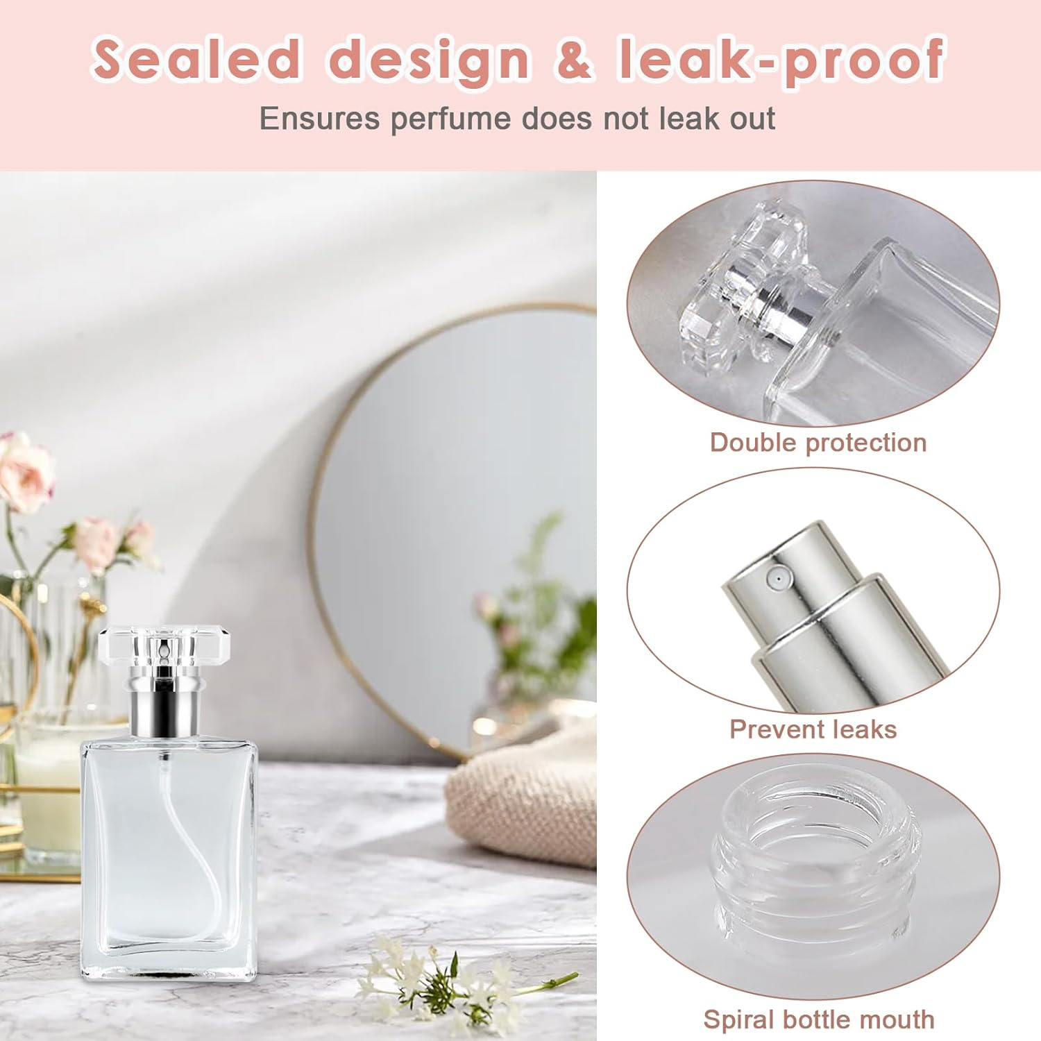 XUSSMM Pack of 3 Refillable Perfume Atomisers, 30 Ml Empty Perfume Bottle with 3-Colour Rectangular Lid, Portable Spray Bottle with Practical Accessories for Perfume, Travel, Cosmetics (30 Ml) image number 1