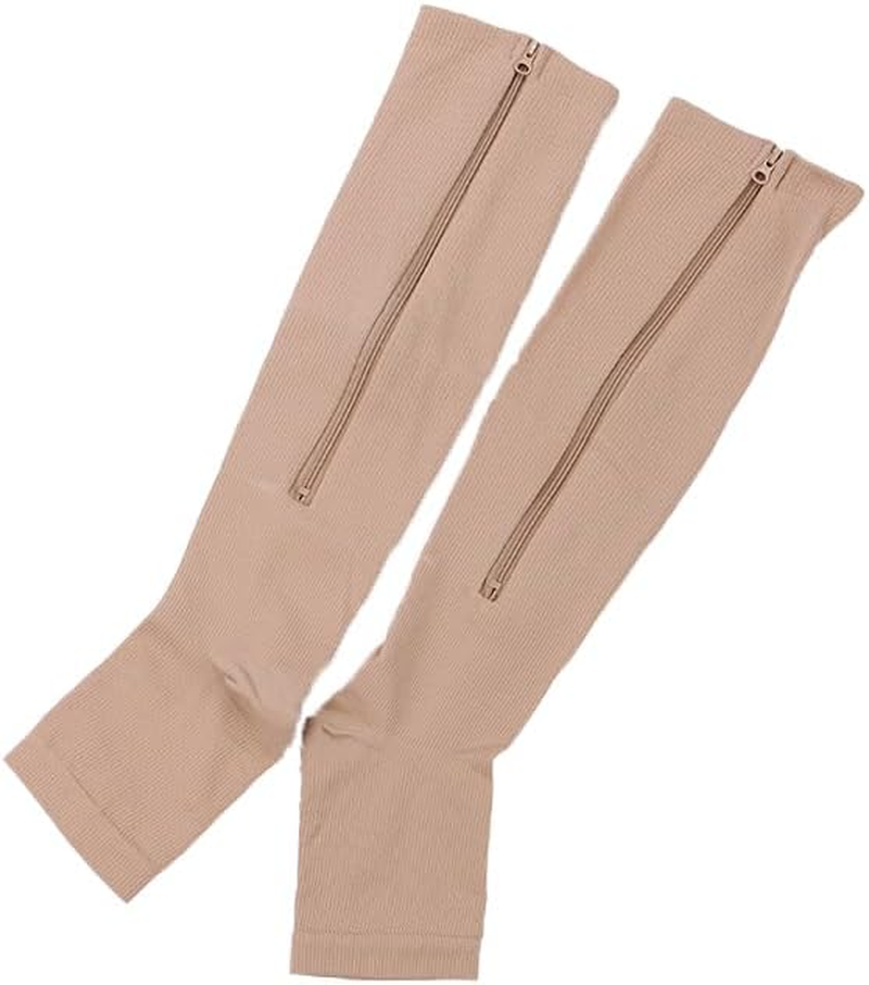 AIMALL Zip Compression Socks with Zipper, Open Toe Knee-High Leg Support Stockings for Swelling Relief, Varicose Veins, Travel & Sports, Unisex Design