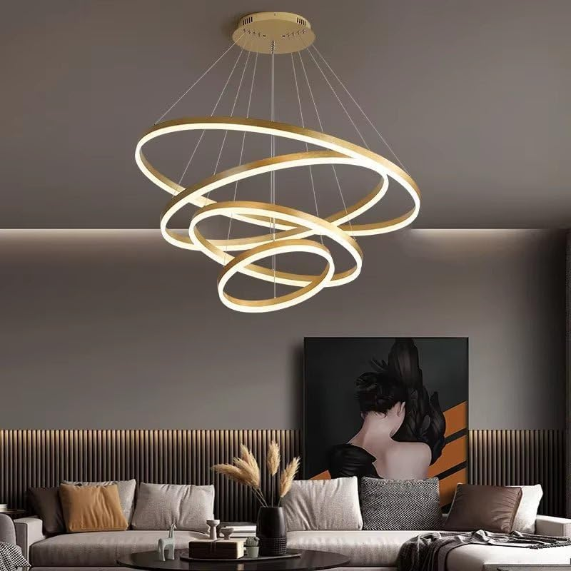 BAMDECOR Modern LED Chandelier, Dimmable Pendant Light with Remote Control Rings round Ceiling Lighting Fixture 3 Color Temperatures Contemporary Chandeliers (4 Rings-Gold) image number 4