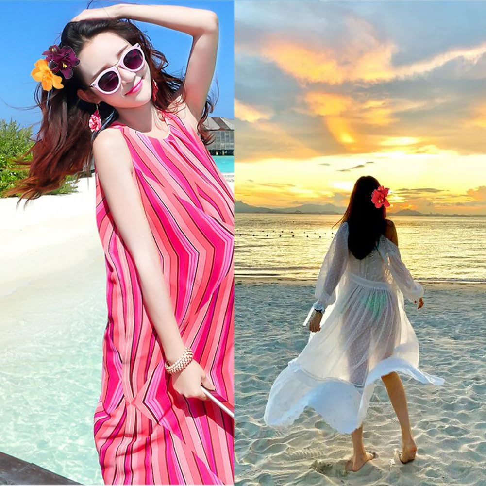 5Pcs Butterfly Orchid Hair Clips Bohemian Orchid Flower Hair Clip Double Hawaiian Flowers Barrettes Hair Accessories for Women Girls Wedding Party Holiday image number 4