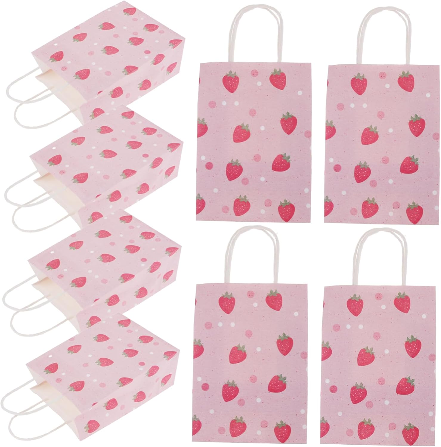 Partykindom 16Pcs Strawberry Present Bags with Handles Cute Paper Party Favor Bags for Birthday Showers and Holiday Festivals Small for Treats and Goodies image number 6