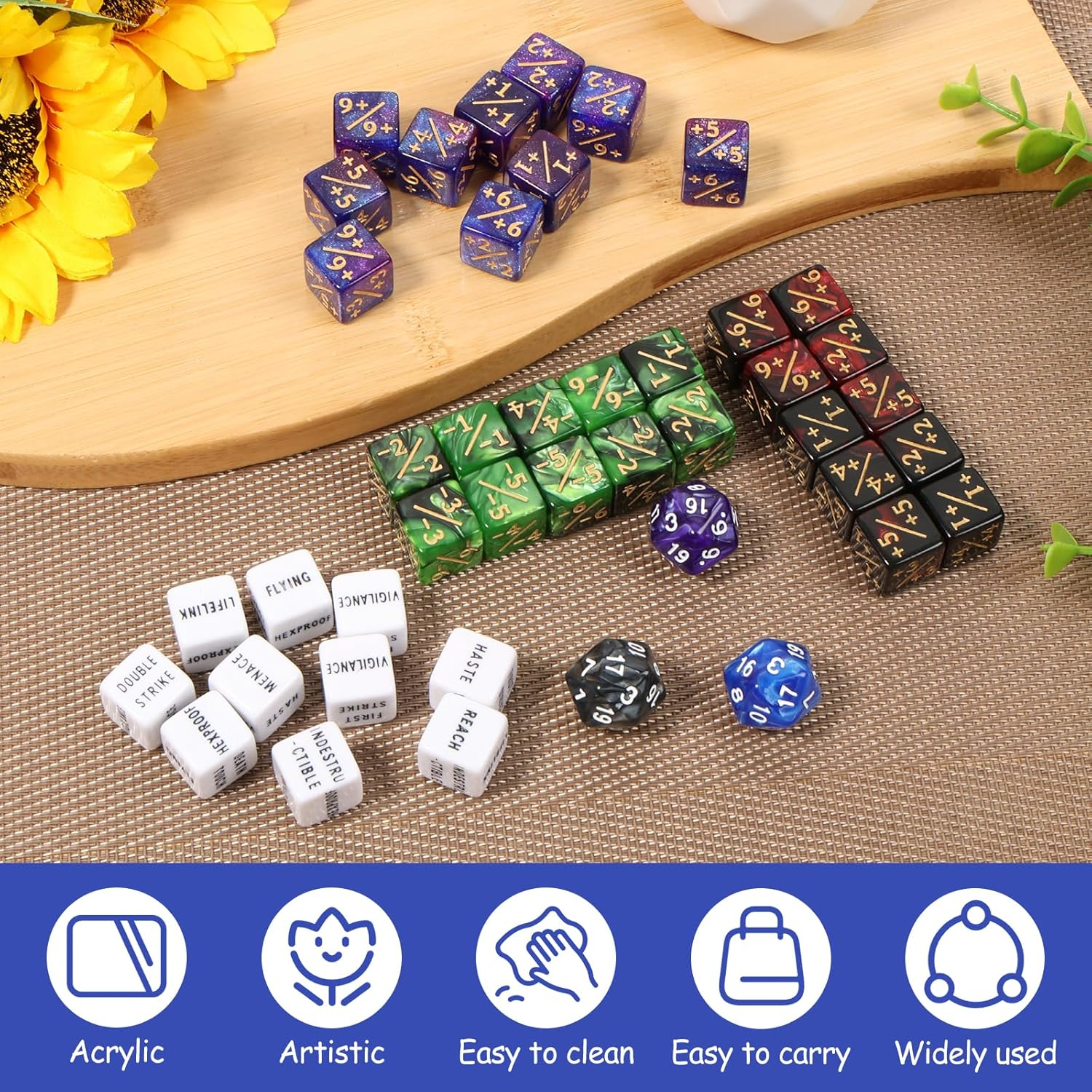 Fwqofvk 53 Pcs Counter Dice with Storage Bag, Acrylic Counter Dice Set Compatible with MTG, CCG, Card Gaming Accessory image number 6