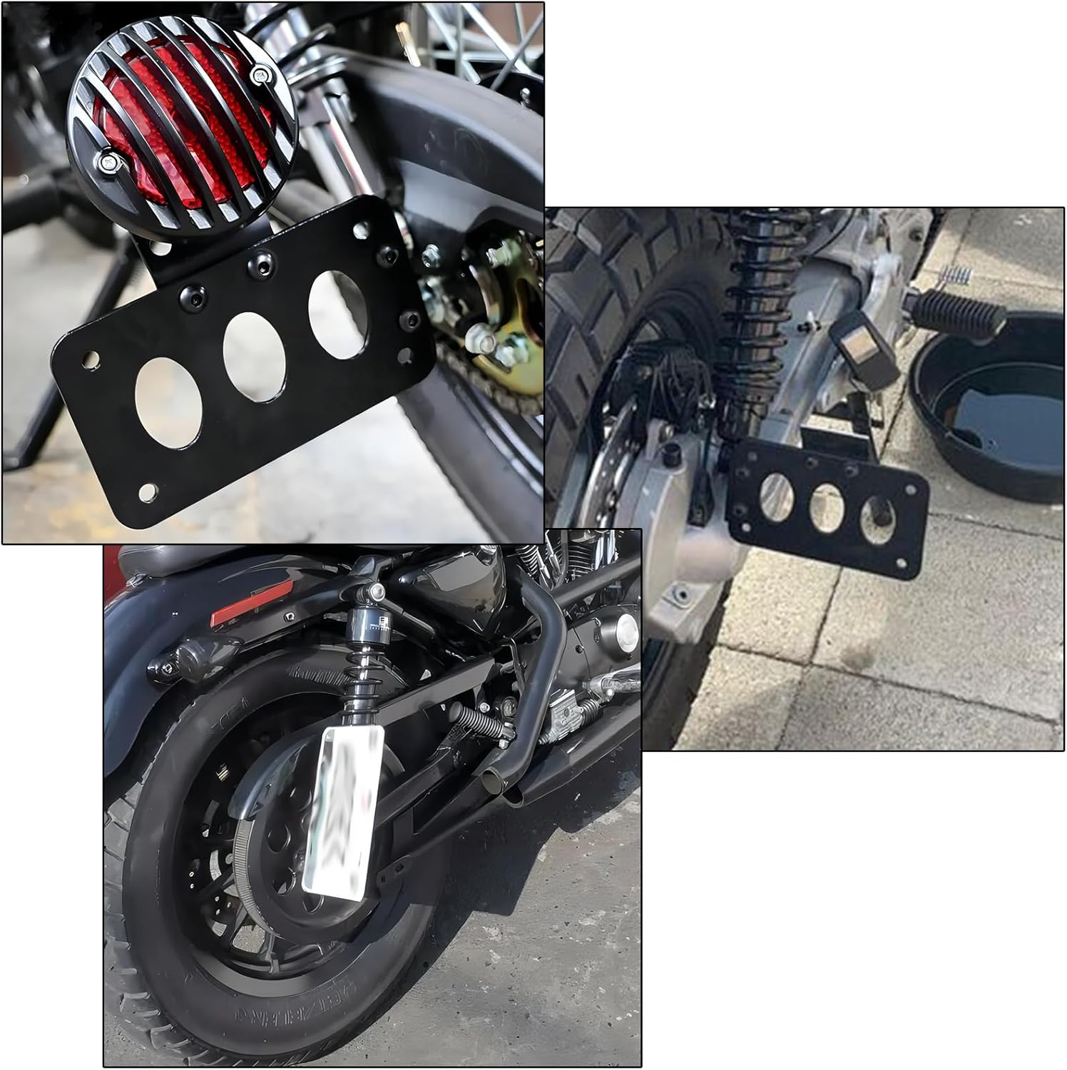 Motorcycle Side Mount Tag License Plate Bracket Motorcycle Tail Light Bracket Universal Black