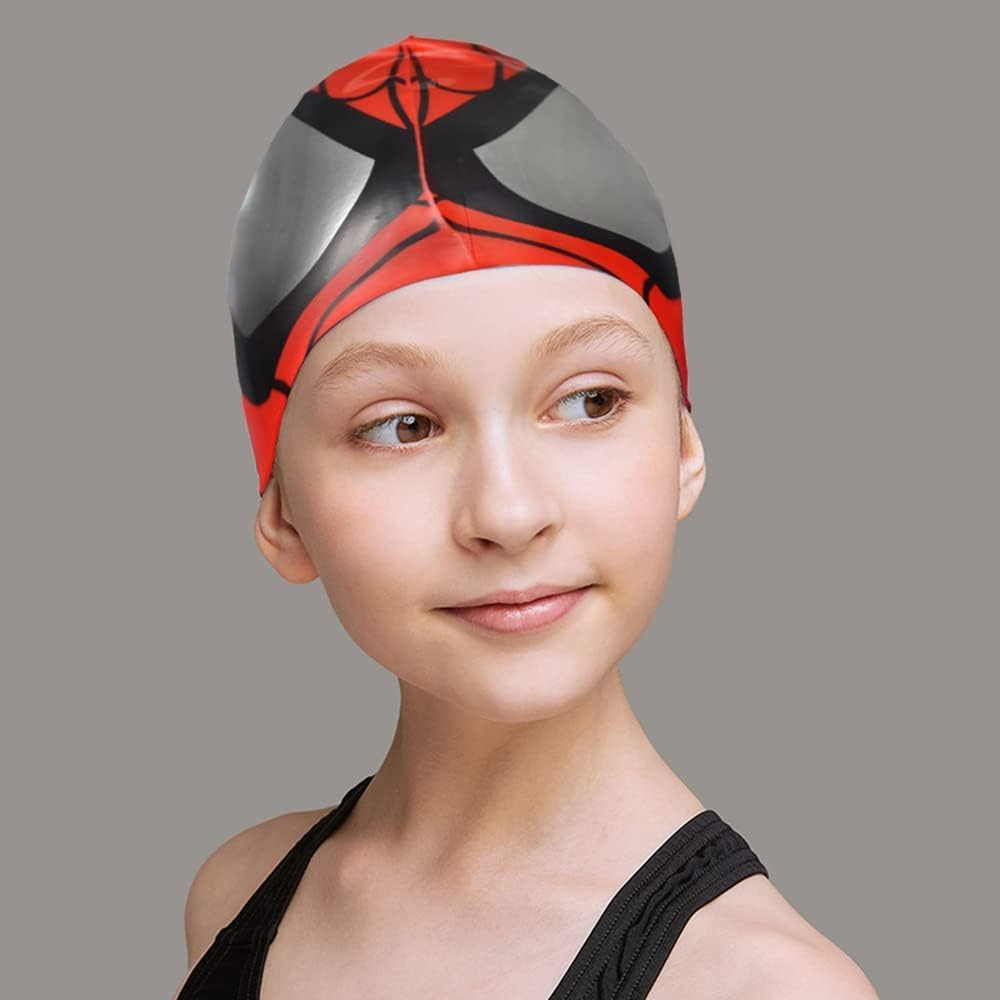 Kids Swimming Caps (Age 4-16) Silicone Swim Cap for Kids Children Boys and Girls, Stretchable and Comfortable Swimming Hats, Waterproof Bathing Caps for Long and Short Hair image number 5