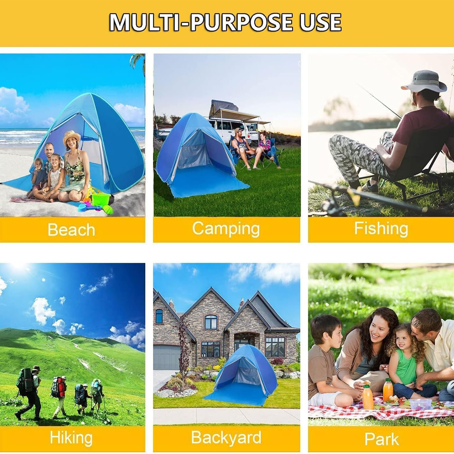 Beach Tent, Easy Pop up Beach Shade, Portable Beach Tent with Carry Bag, anti UV Instant Portable Tent Sun Shelter, UPF 50+, for 2-3 Person, for Camping Fishing Hiking Picnic Touring image number 2