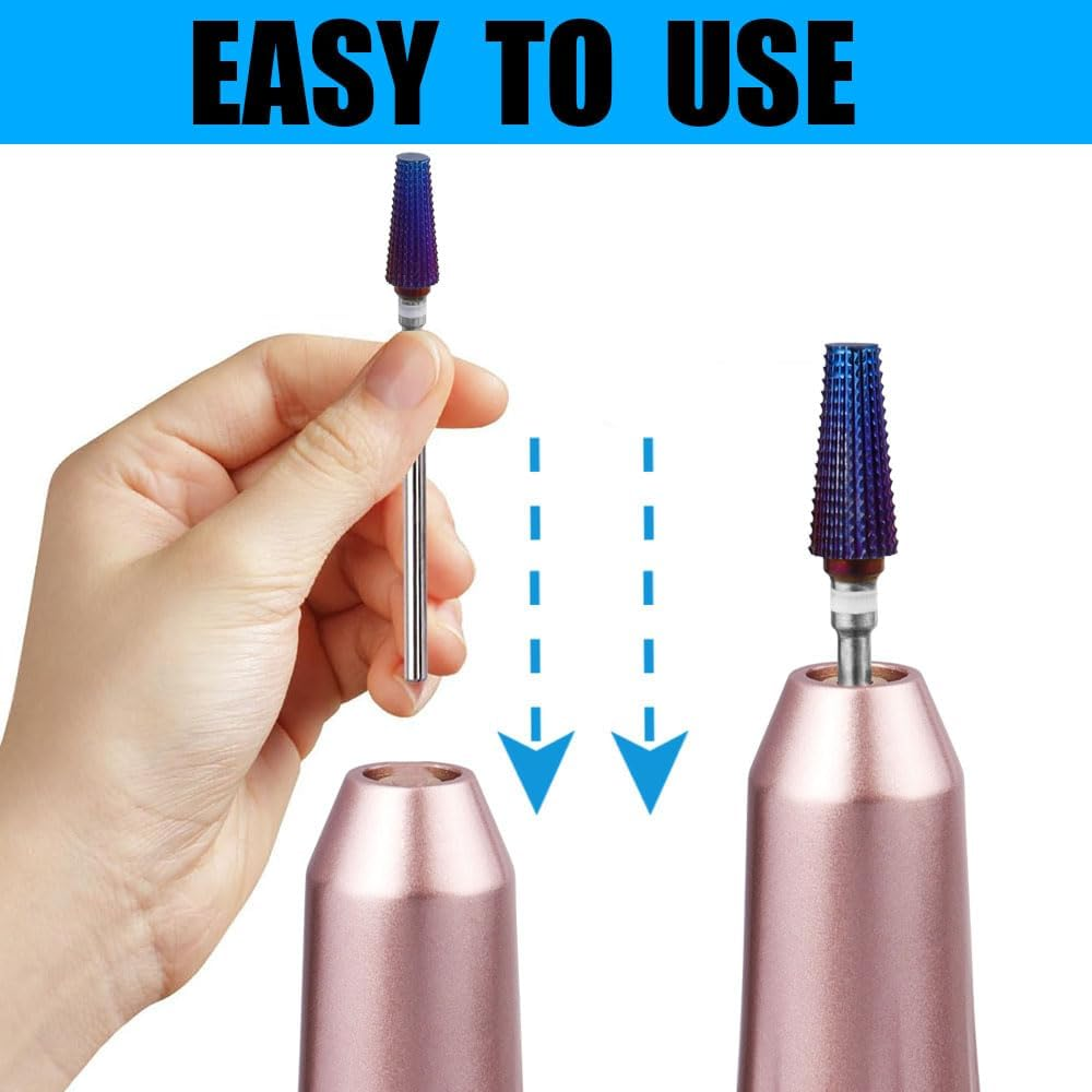 Yakamoz 4Pcs 5 in 1 Nail Drill Bit Set, 3/32" Tungsten Carbide Nail Drill Bits Professional Tornado Multi-Function Bits Two Way Purple Efile Nail Drill Bit for Manicure Pedicure Cuticle Gel Polishing image number 4