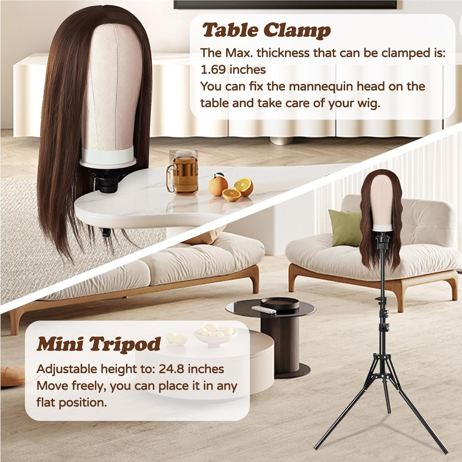 63 Inch Wig Stand Tripod with 22 Inch Head, Canvas Wig Head Stand with Mannequin Head for Wigs Mannequin Head Block Set for Wigs Making Display image number 1