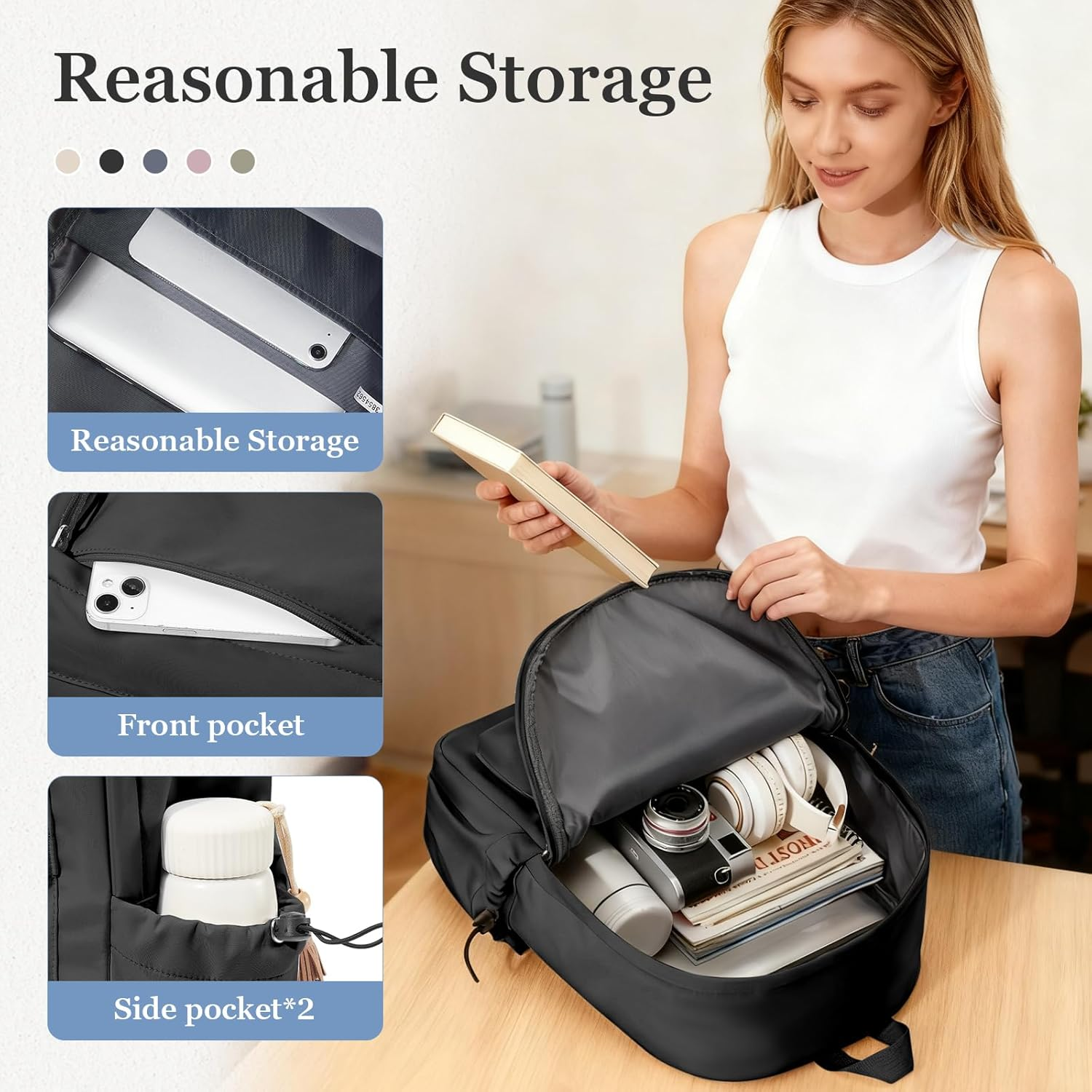 School Backpack for Girls Boy High School Middle Bookbag Lightweight Waterproof Small Backpack for Women - A2-Blue image number 7