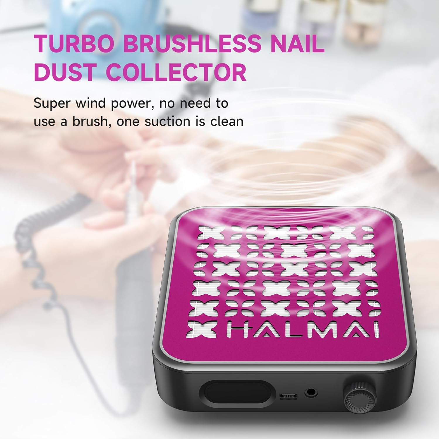 HALMAI Nail Dust Collector - 800Pa Suction & 50K RPM Brushless Motor for Acrylic Nails, Compact Beginner-Friendly Salon Tool with Reusable HEPA Filter (Salon & Home Use) image number 6