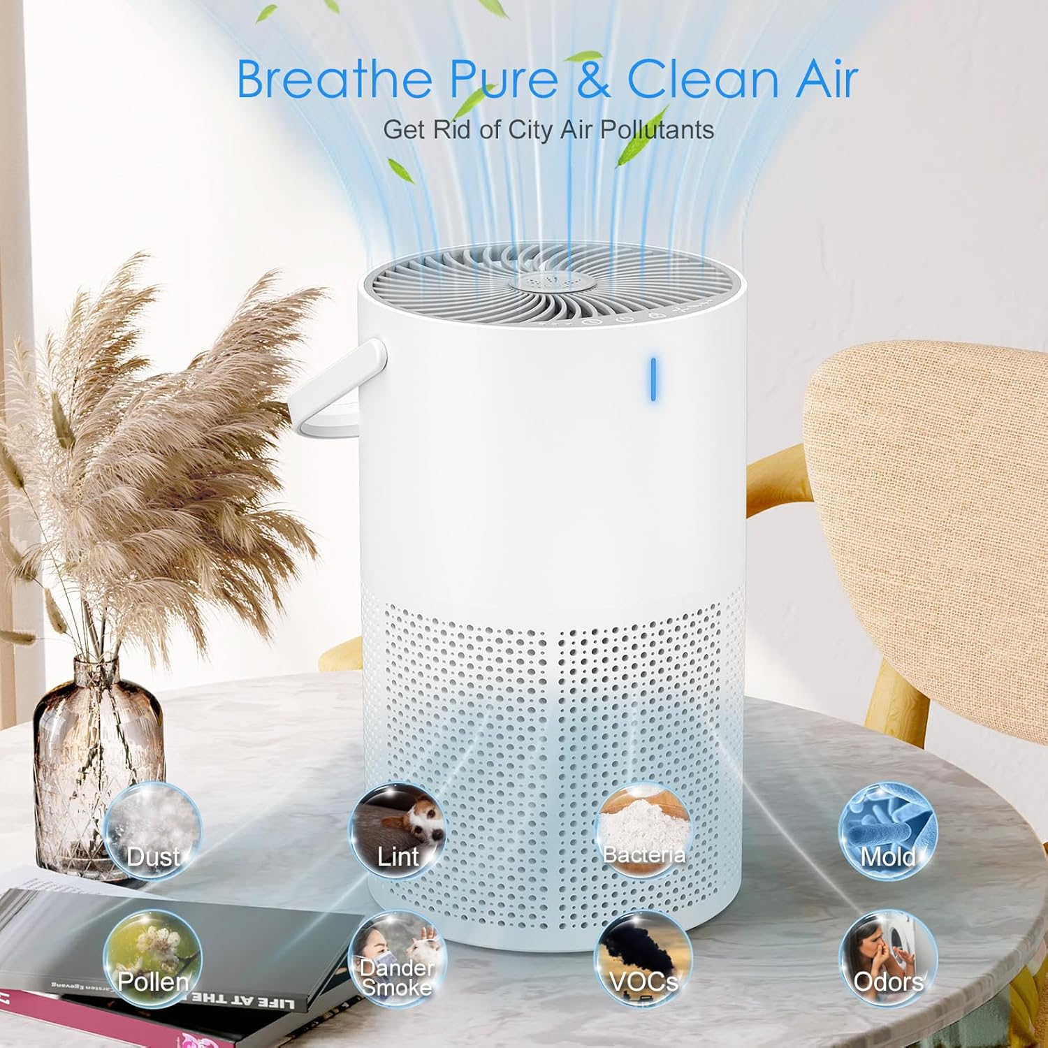 Poat Air Purifier for Bedroom, Air Cleaner for Large Rooms up to 92㎡, True HEPA with Fragrance Release & Activated Carbon Filter, Timer Sleep Mode 28Db Quiet, Captures 99.97% Smoke Pet Pollen, White image number 3