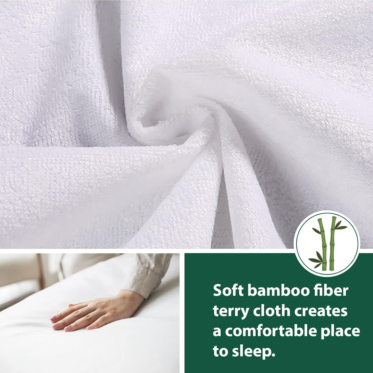 Spirehues 100% Waterproof Bamboo Terry Mattress Protector, Breathable & Durable, Deep Pocket Fitted Cover, King (183X203+38Cm) image number 6