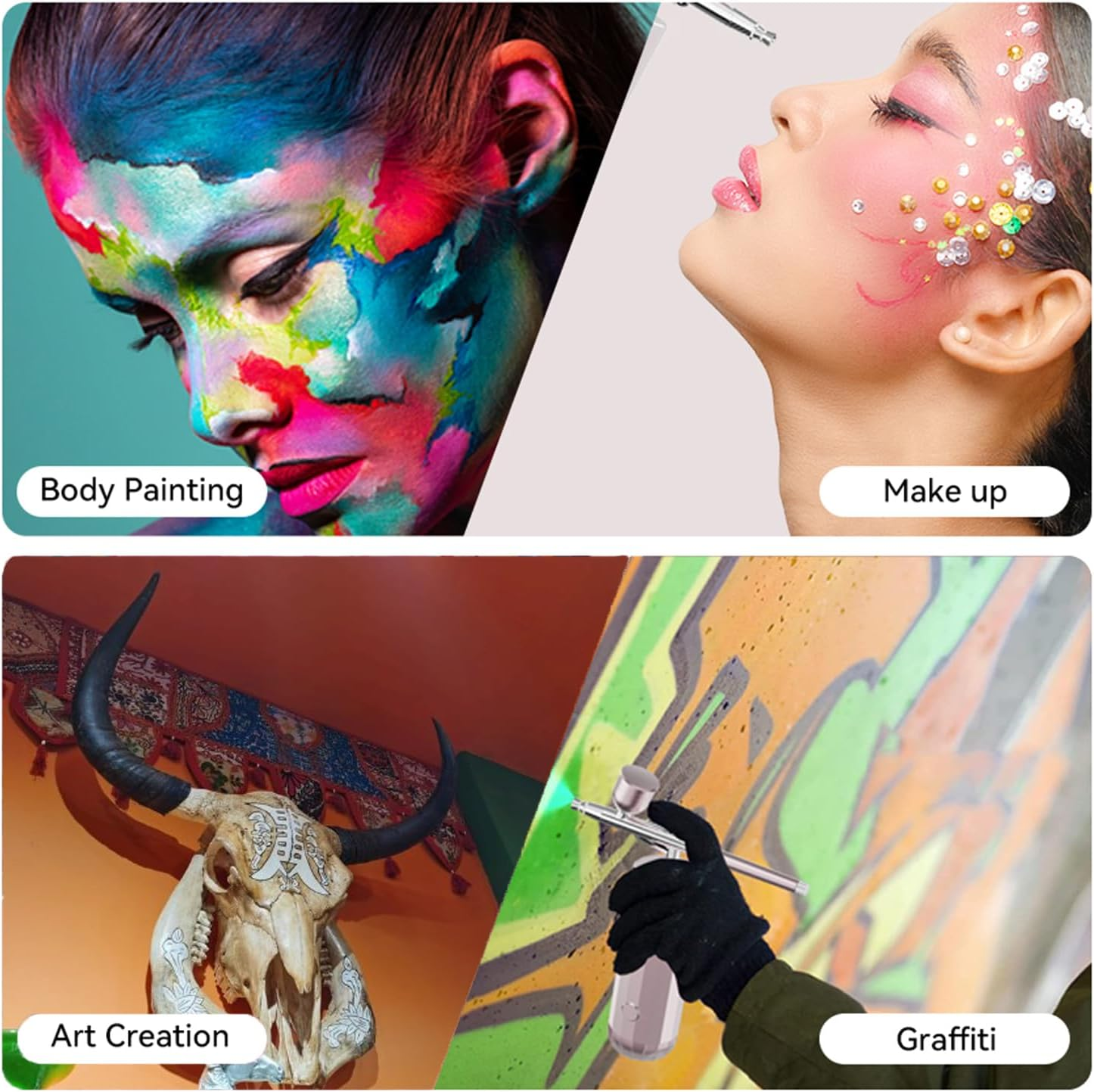 Roseflower Cordless Airbrush Kit with Compressor, Mini Portable Makeup Airbrush Set, USB Rechargeable Air Brush Kit for Nail Art, Makeup, Cake Decoration, Painting, Deep Moisturizing Face Spa#Black